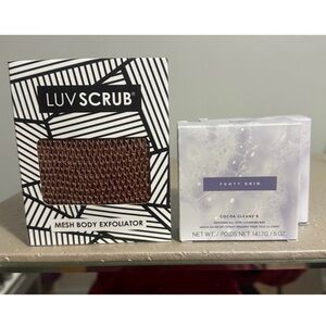 Luv Scrub Mesh Body Exfoliator and Fenty Skin Cocoa Cleanser